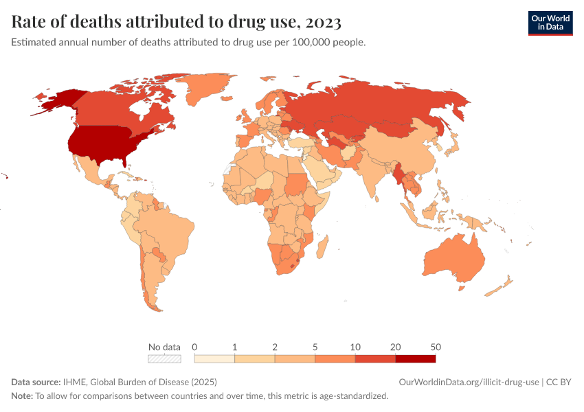 A thumbnail of the "Rate of deaths attributed to drug use" chart