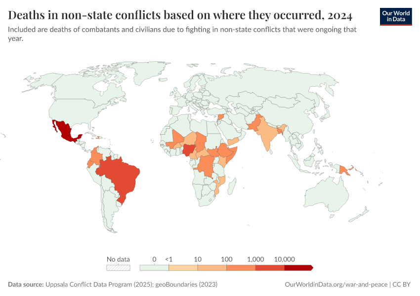 A thumbnail of the "Deaths in non-state conflicts based on where they occurred" chart