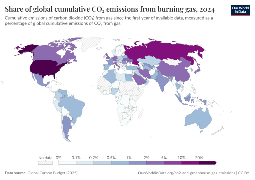 A thumbnail of the "Share of global cumulative CO₂ emissions from burning gas" chart